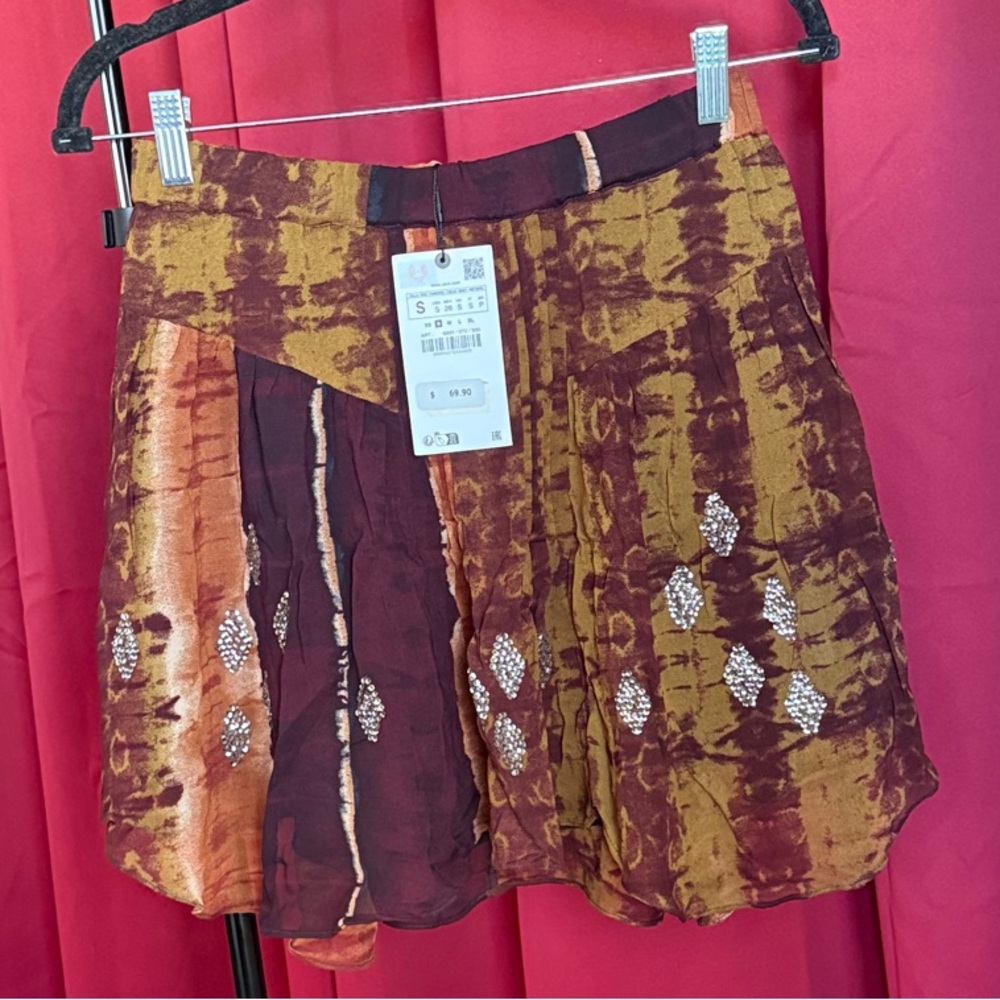Zara Olive, Rust & Brown Mini Skirt with Sequin Accents